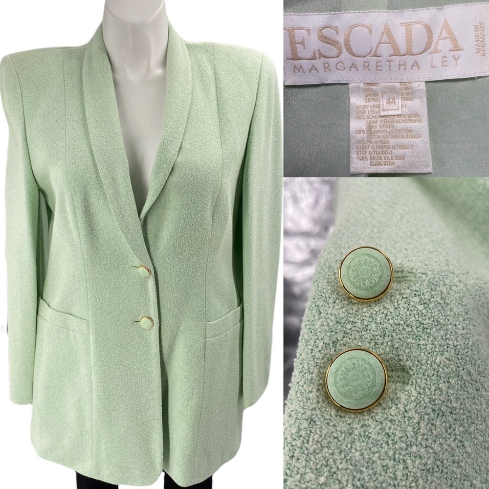 Escada green blazer size 14 virgin wool and cotton.